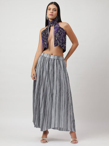 Elegant High - Neck Halter Crop Top With Pleated Long Skirt - THE STYIO DIVAAS