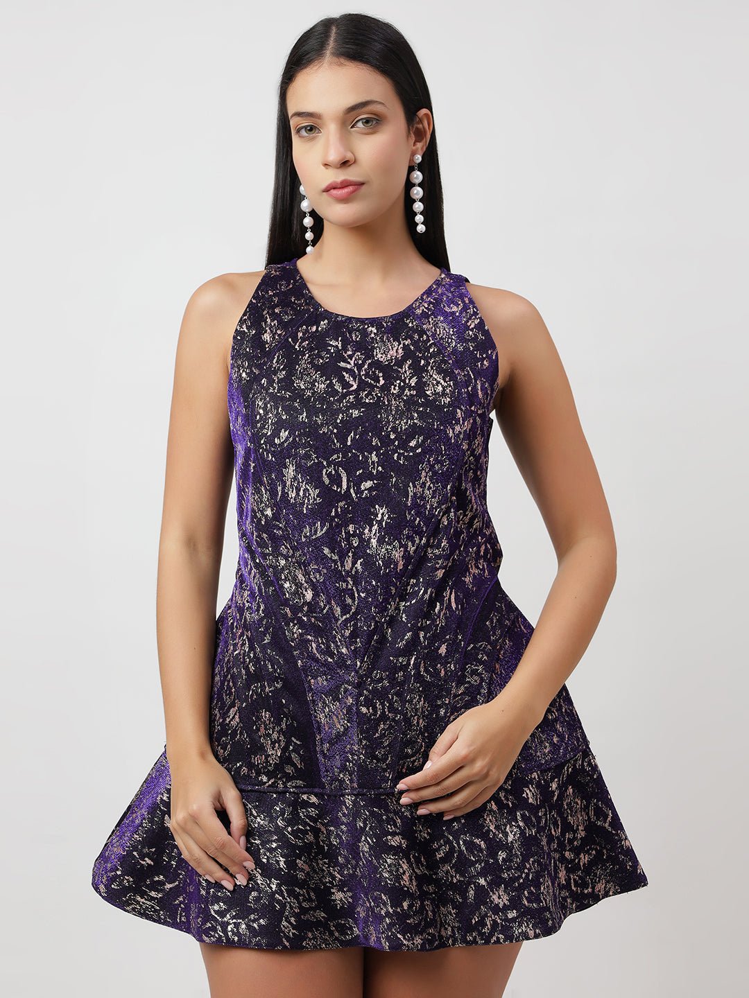 Jacquard Foil Mini Dress Jacquard - THE STYIO DIVAAS