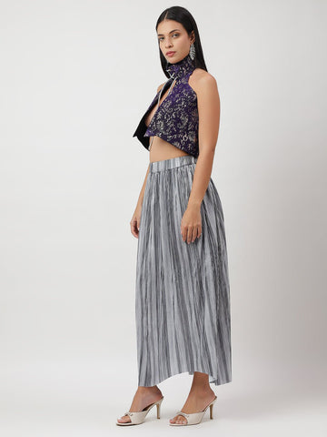 Elegant High - Neck Halter Crop Top With Pleated Long Skirt - THE STYIO DIVAAS