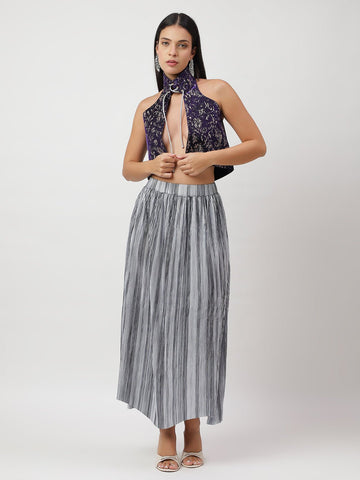 Elegant High - Neck Halter Crop Top With Pleated Long Skirt - THE STYIO DIVAAS