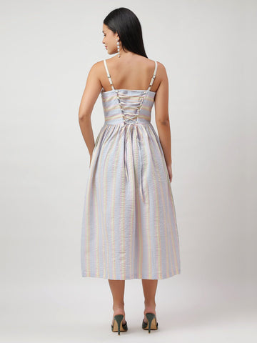 Seersucker Pin Stripes Elegant Midi Dress - THE STYIO DIVAAS